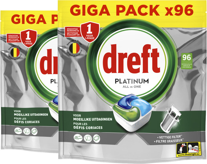 Dreft Vaatwastabletten Platinum All In One Original - Duo Pack (192 stuks) Main Image