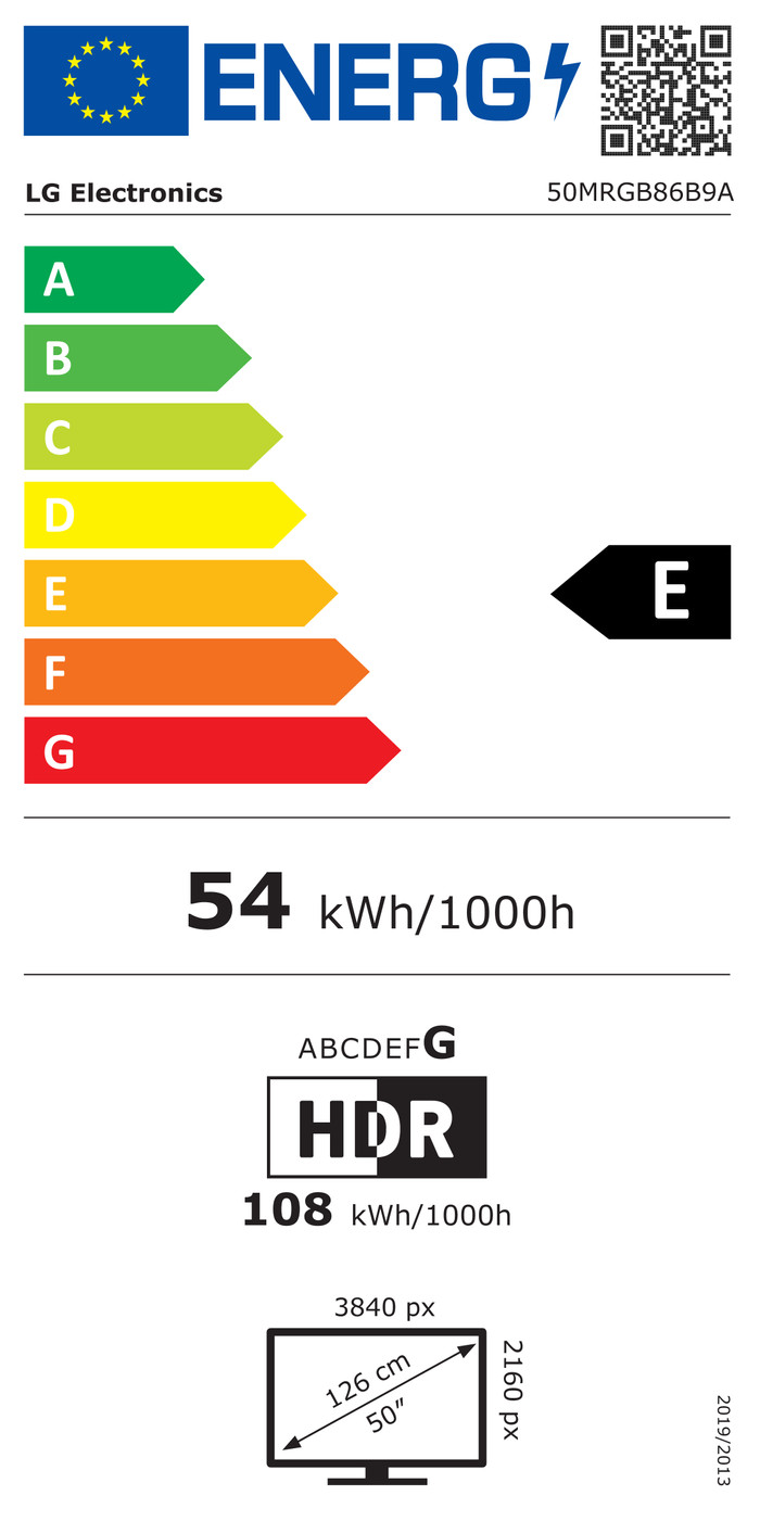 LG RGB Mini-led 50" B86 (2026) energielabel
