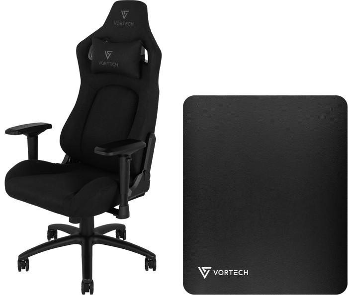 Vortech Pro Gaming Chair Black + Floor Mat Main Image