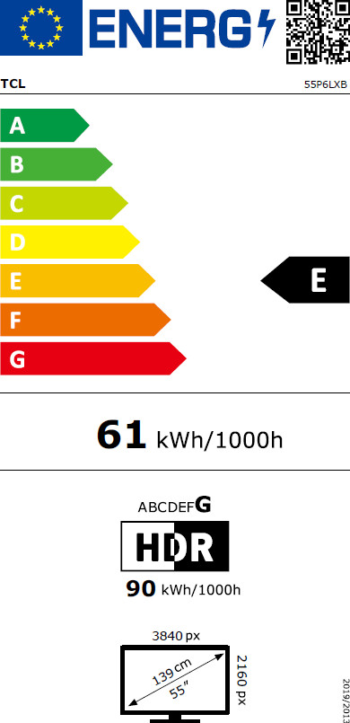 TCL 55" QLED P6L (2026) energielabel