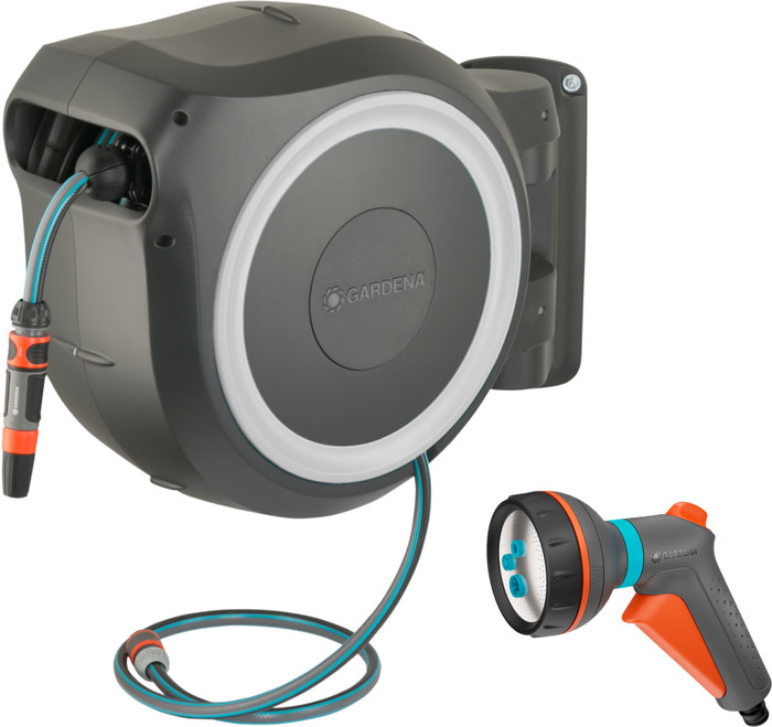 Gardena Wandslangenbox 25 RollUp M/L Wit + Gardena Classic Multifunctionele Broes Main Image