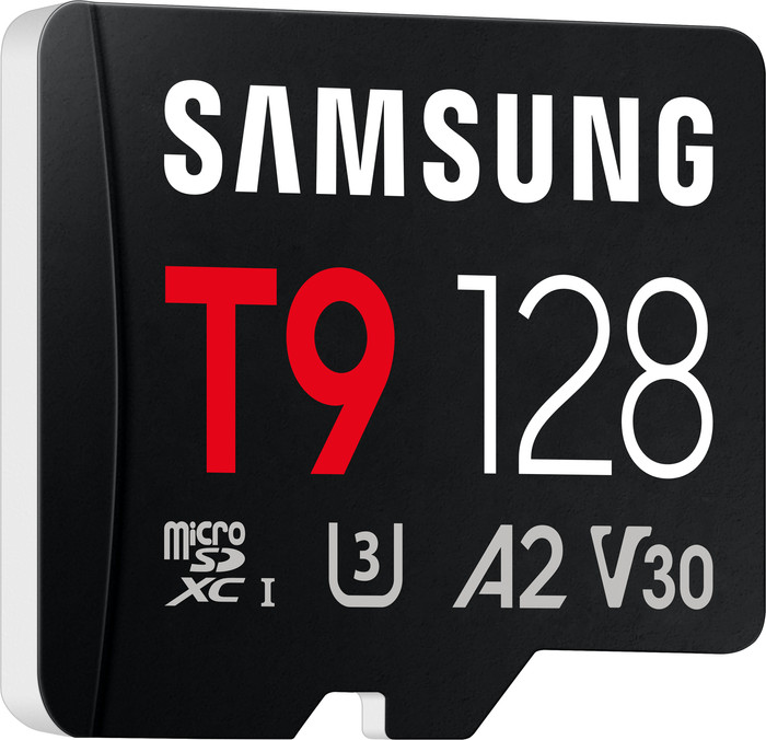 Samsung MicroSDXC T9 128GB 200MB/s + USB lezer voorkant