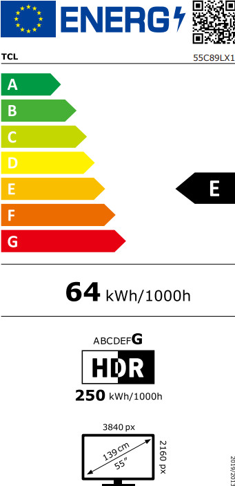 TCL SQD Mini-LED 55" C89L (2026) classe énergétique
