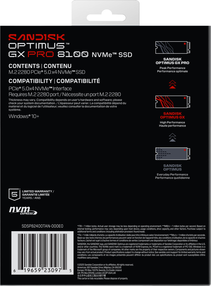 SANDISK Optimus GX PRO 8100 4TB PCIe 5.0 NVMe SSD achterkant