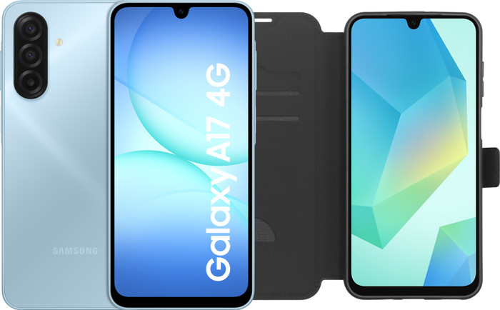 Samsung Galaxy A17 128 Go Bleu 4G + BlueBuilt Book Case Noir Main Image