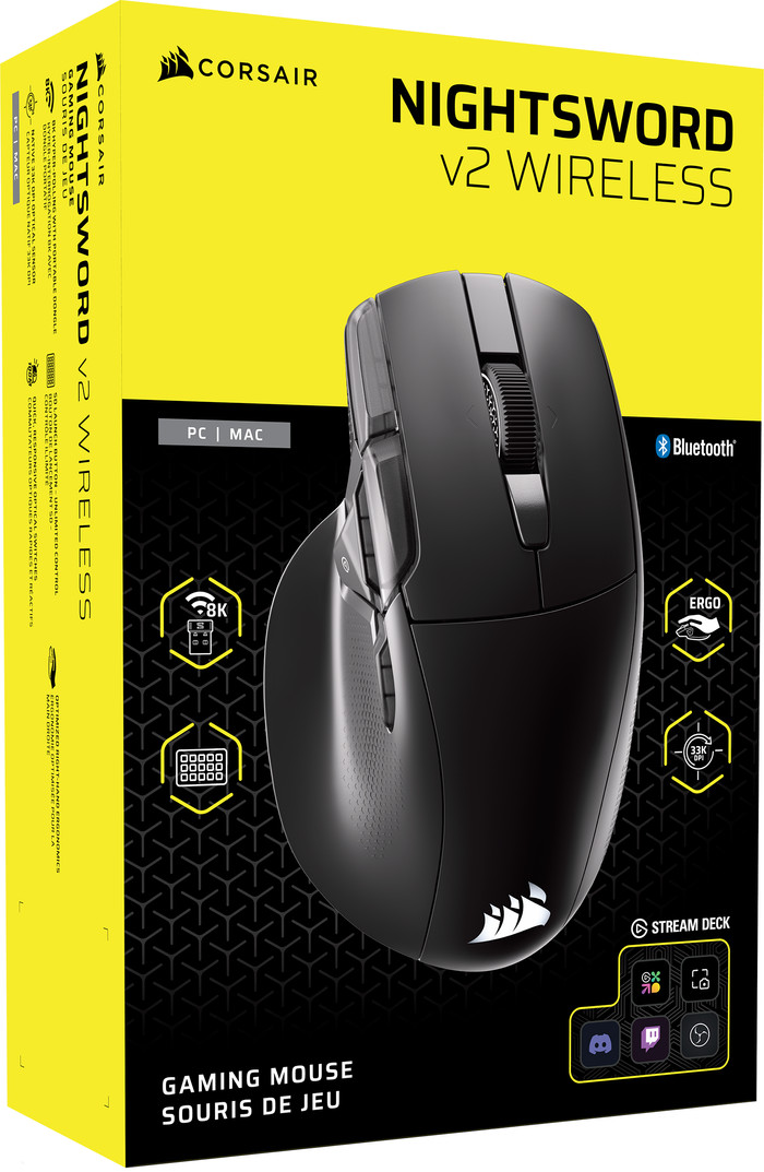 Corsair Nightsword V2 Stream Deck Draadloze Gaming Muis Zwart verpakking