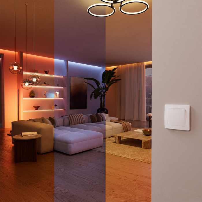 Philips Hue Bedrade Wandschakelaarmodule voor Slimme Lampen product in gebruik