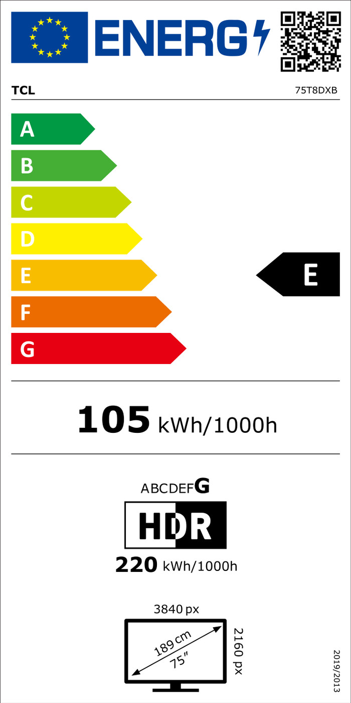 TCL QD Mini-led 75" T8D (2026) energielabel