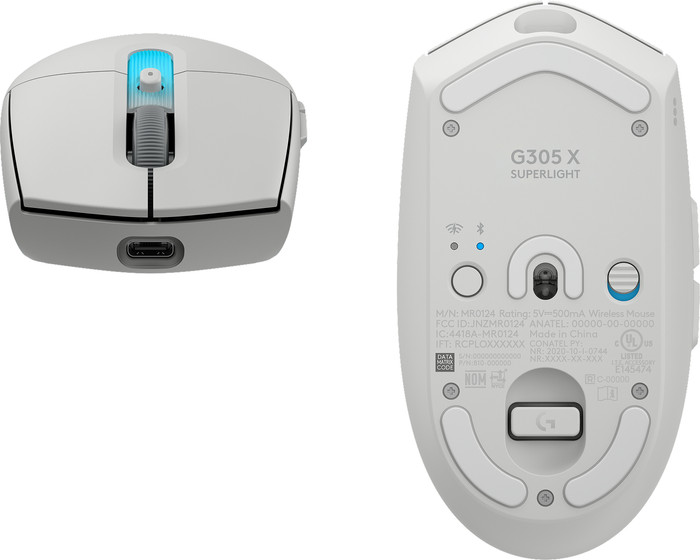 Logitech G305 X Superlight Draadloze Gaming Muis Wit onderkant