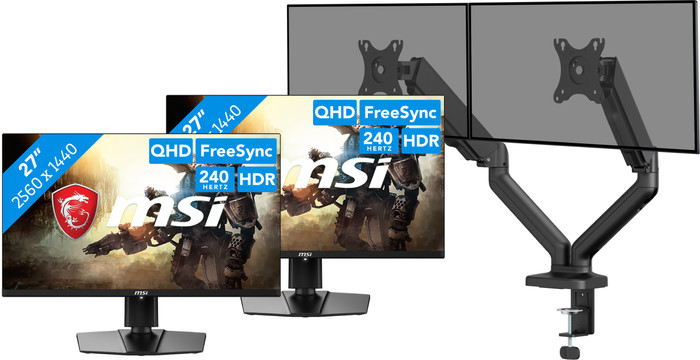 MSI MAG 271QPX QD-OLED Duo Pack + BlueBuilt Monitorarm Mechanische Veer voor 2 Monitoren Main Image