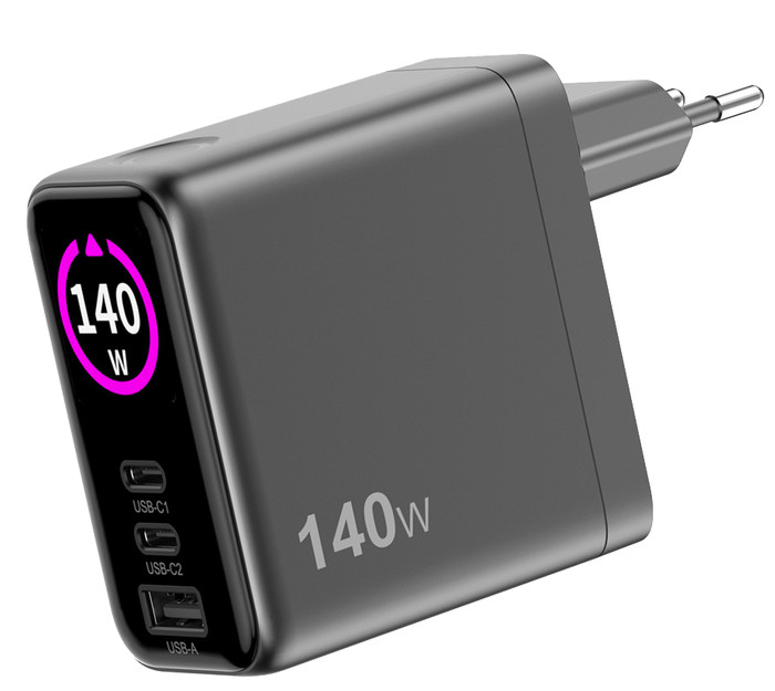 Sitecom 140W GaN Oplader met led scherm voorkant