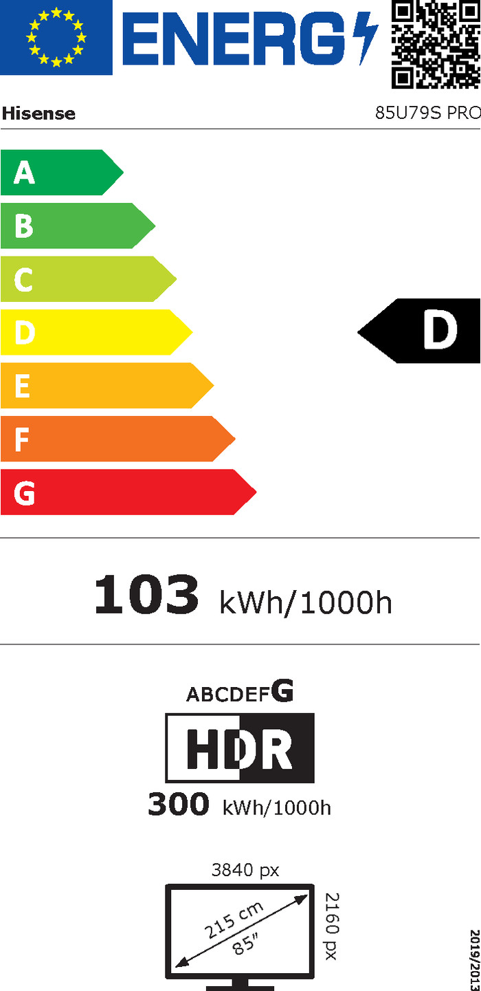 Hisense QD Mini-led 85" U79S PRO (2026) energielabel