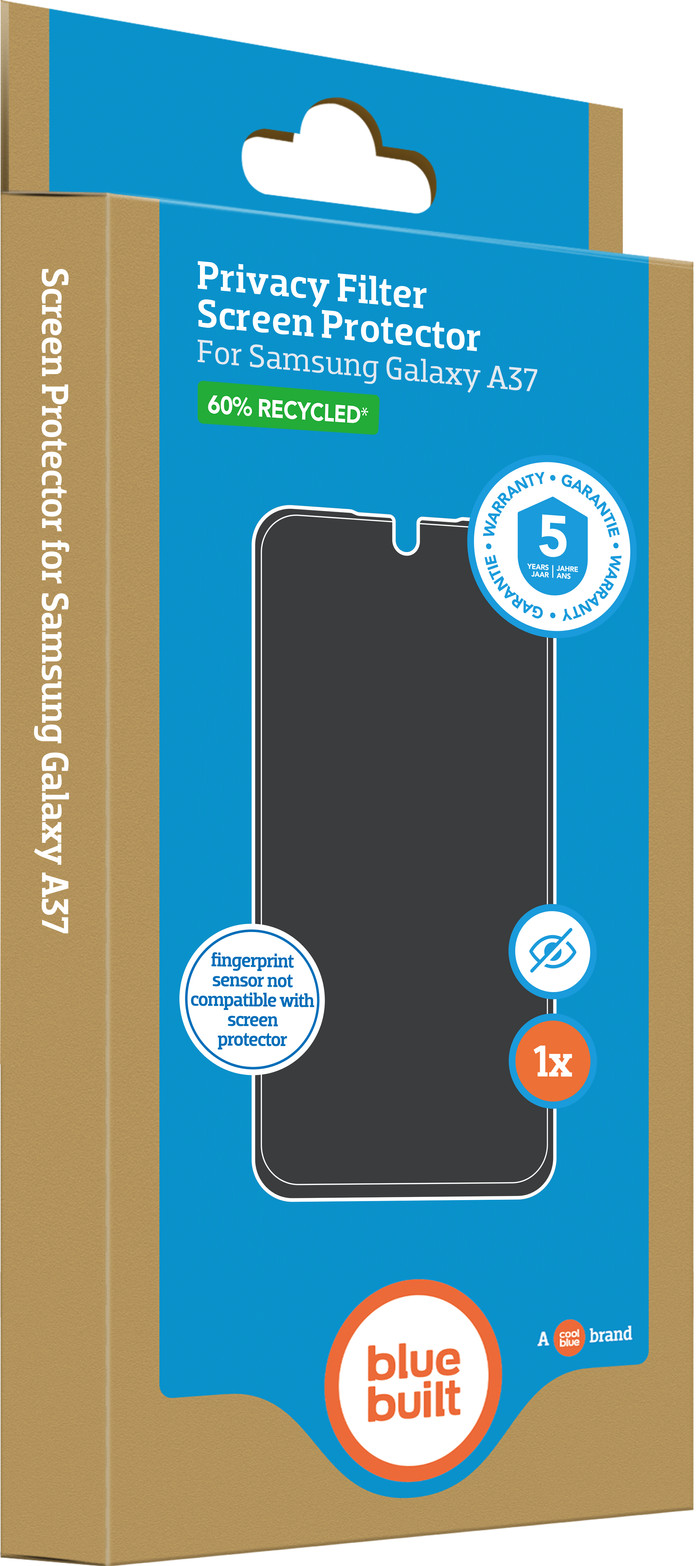 BlueBuilt Samsung Galaxy A37 Privacy Filter Screenprotector Glas verpakking