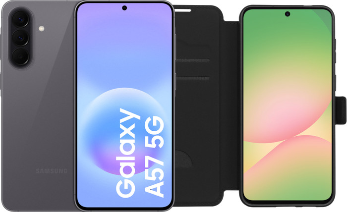 Samsung Galaxy A57 128 Go Gris 5G Enterprise Edition + BlueBuilt Book Case Noir Main Image
