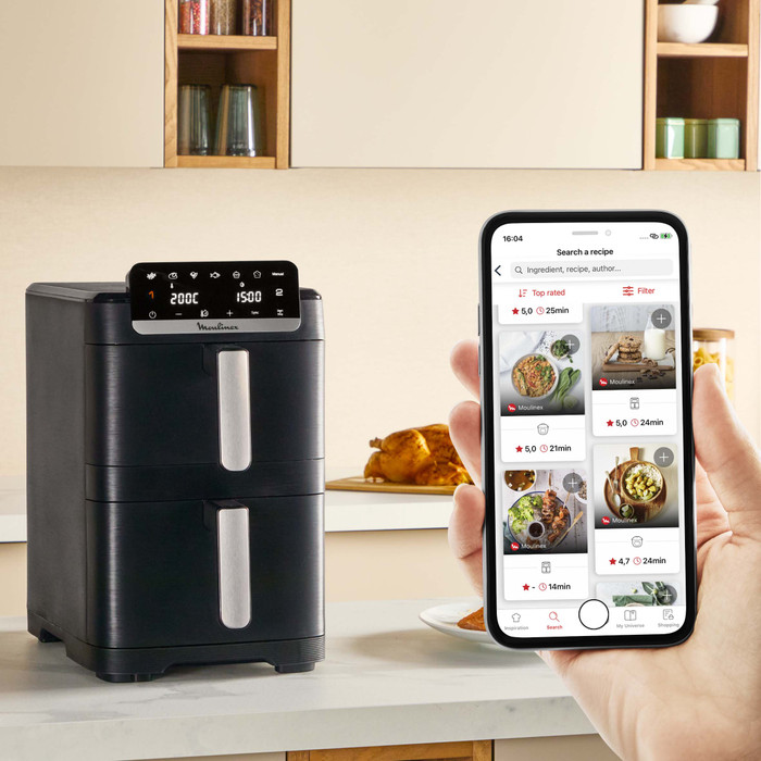 Moulinex Easy Fry Crispy Stack Dual EZ7528F0 product in gebruik