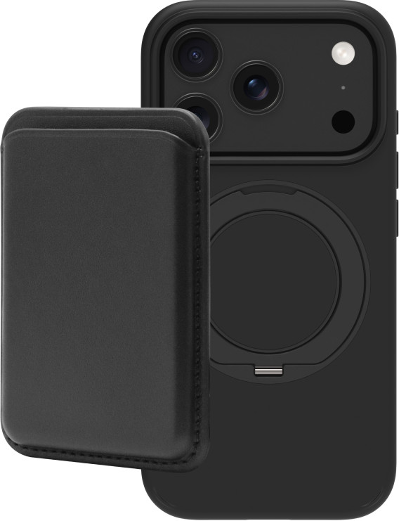 BlueBuilt MagSafe Hoesje en Standaard iPhone 18 Pro Zwart + Kaarthouder Leer Zwart Main Image