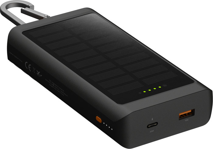 Xtorm 20W Go2 Power Bank 10.000 mAh Solar & Light Zwart linkerkant