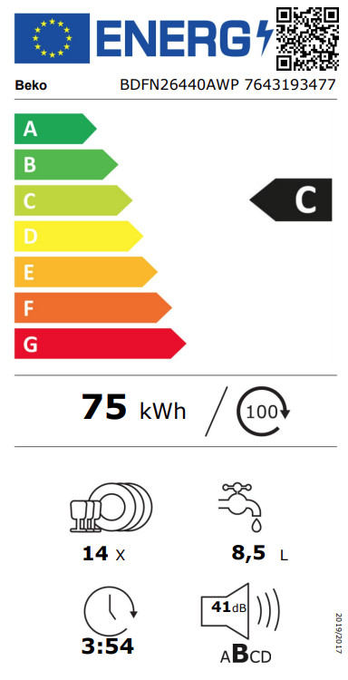 Beko BDFN26440AWP - PowerIntense energielabel