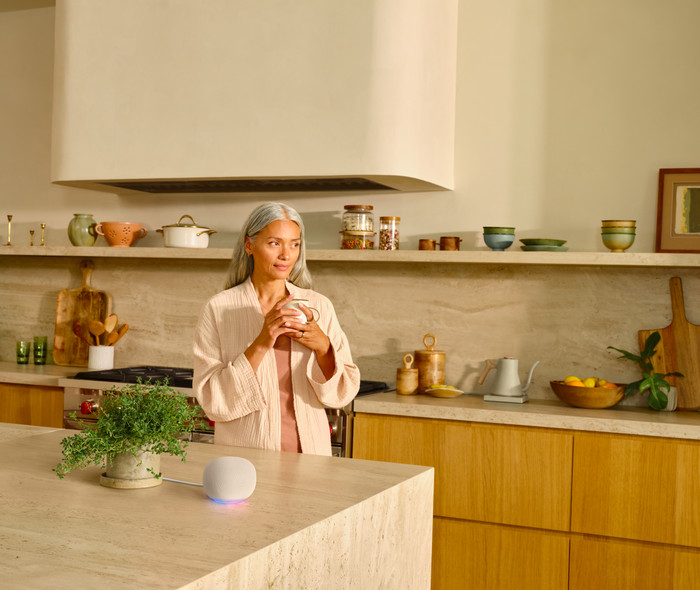 Google Home Speaker Crème product in gebruik