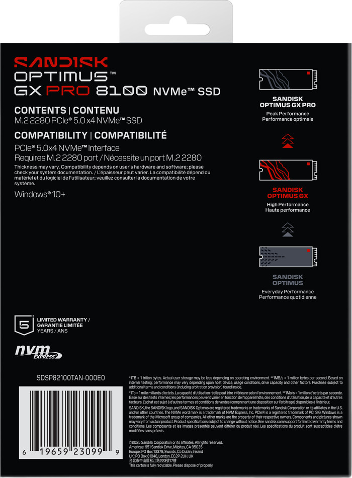 SANDISK Optimus GX PRO 8100 1TB PCIe 5.0 NVMe SSD achterkant