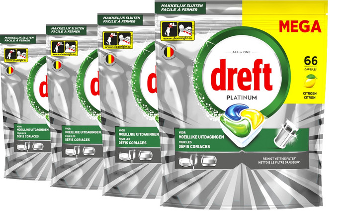 Dreft Vaatwastabletten Platinum All In One Original - 4-pack (264 stuks) Main Image