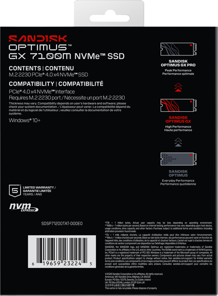 SANDISK Optimus GX 7100M 2TB NVMe SSD achterkant