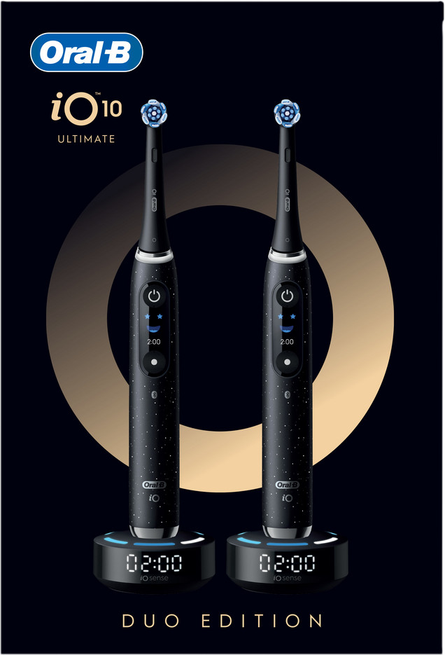 Oral-B iO 10 Zwart en Zwart Duo Pack + 4 Opzetborstels verpakking