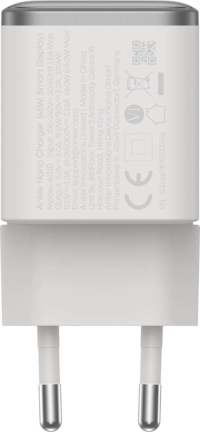 Anker Nano Oplader 45W Power Delivery Wit onderkant
