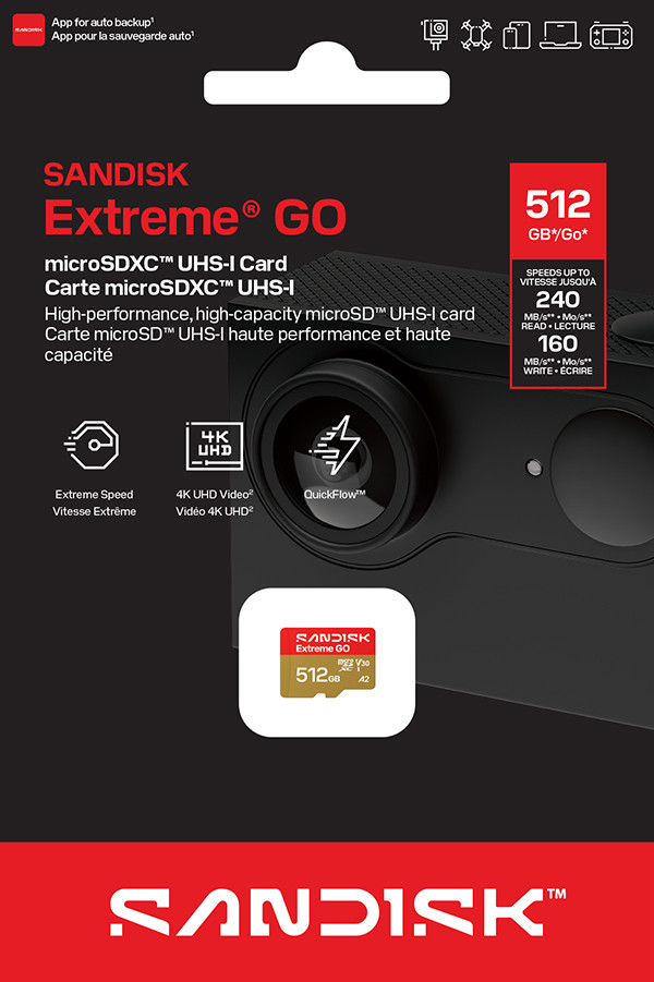 SANDISK Extreme GO microSDXC 512GB 240MB/s verpakking