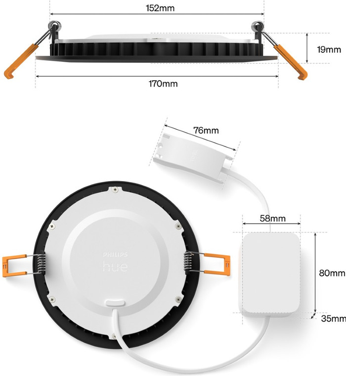 Philips Hue Inbouwspot Slim - White and Color - 170mm - Zwart detail
