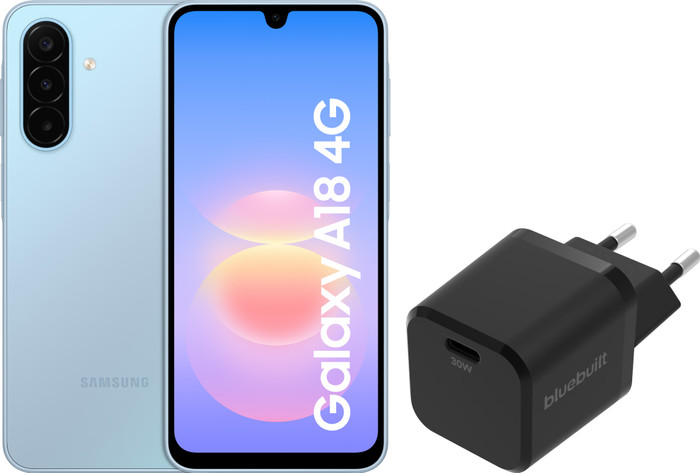 Samsung Galaxy A18 128GB Blauw 4G + BlueBuilt Oplader 30 Watt Zwart Main Image