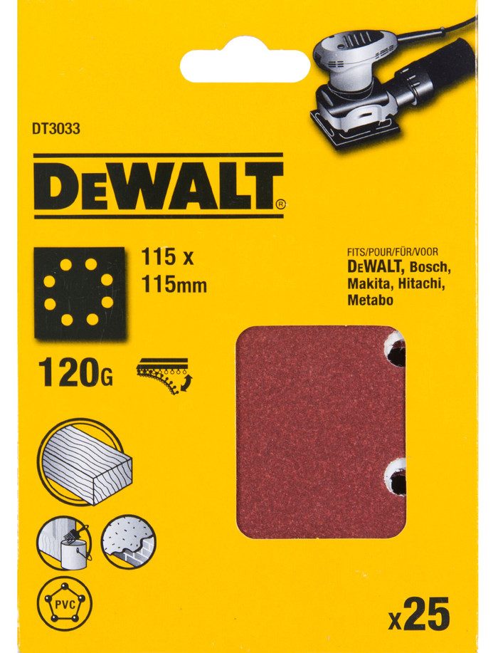 DeWalt Schuurstrook 115x115mm K120 (25x) verpakking