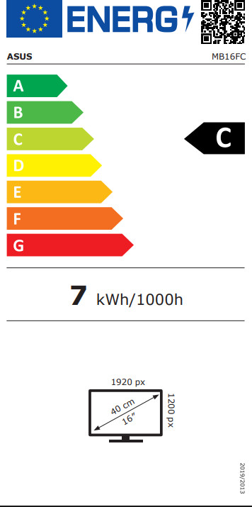 ASUS ZenScreen MB16FC energielabel