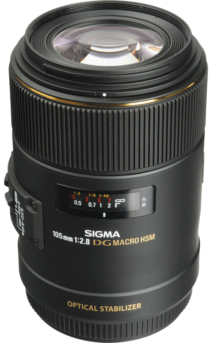 Sigma 105 mm f/2.8 EX DG Macro OS HSM Canon dessus
