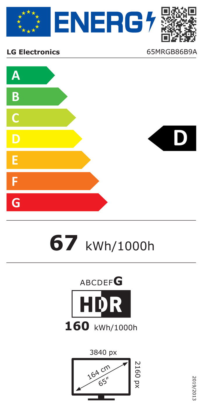 LG RGB Mini-led 65" B86 (2026) energielabel