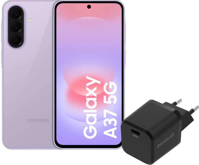 Samsung Galaxy A37 128 Go Rose 5G + BlueBuilt Chargeur avec Port USB-C 45 W Noir Main Image