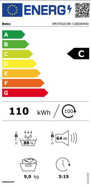 Beko BM3T692CWB SteamCure classe énergétique