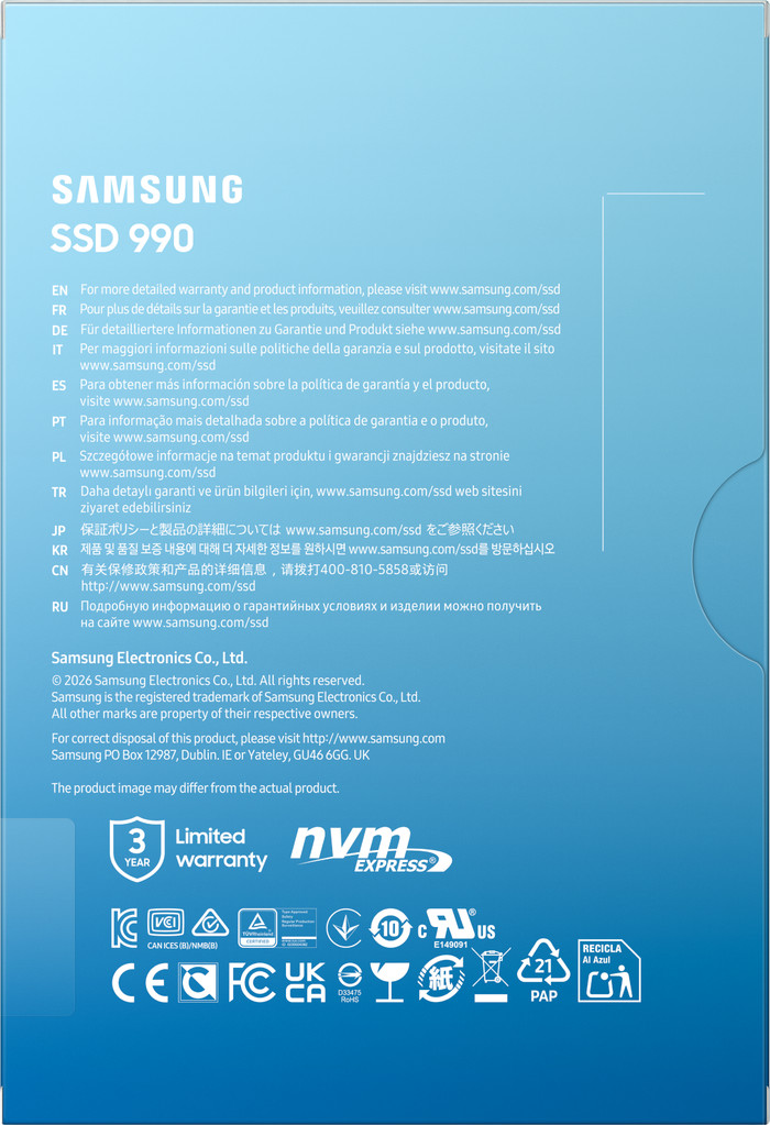 Samsung 990 PCIe 4.0 NVMe M.2 SSD 2TB verpakking