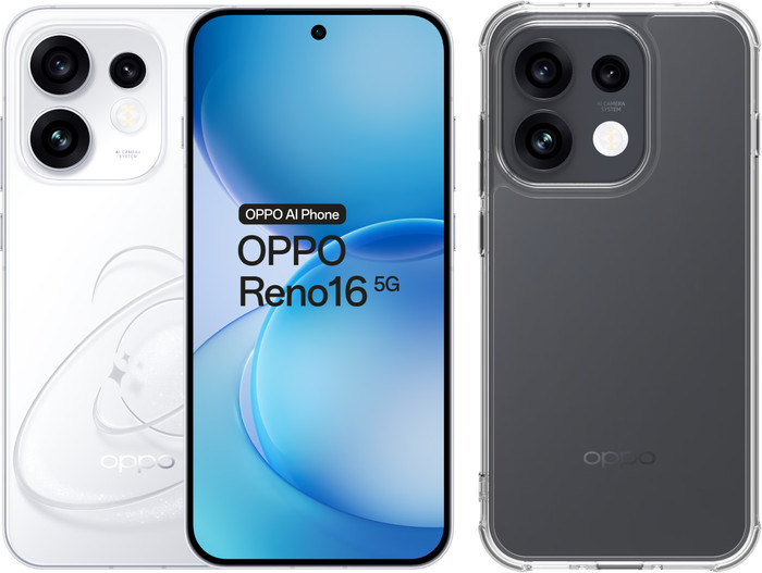 OPPO Reno16 512GB Wit 5G + BlueBuilt Back Cover Transparant Main Image