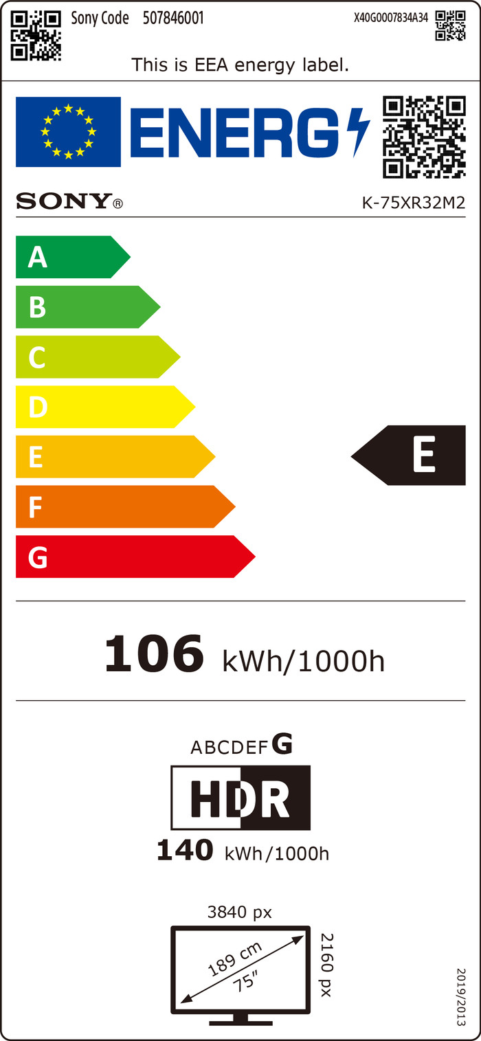 Sony Bravia 3 II Led 75" (2026) energielabel