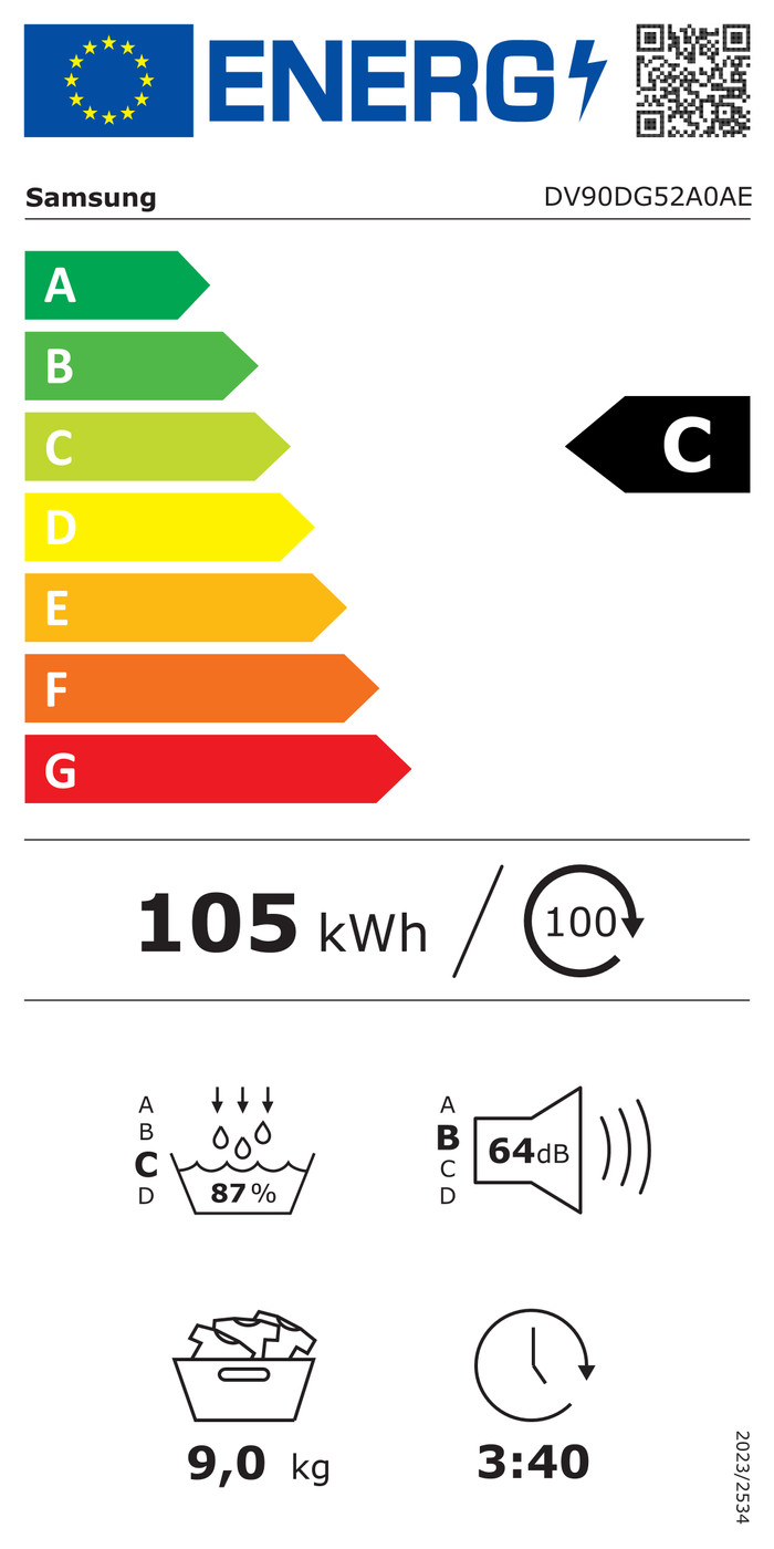 Samsung WW90CGC04AAE + Samsung DV90DG52A0AEEN energielabel