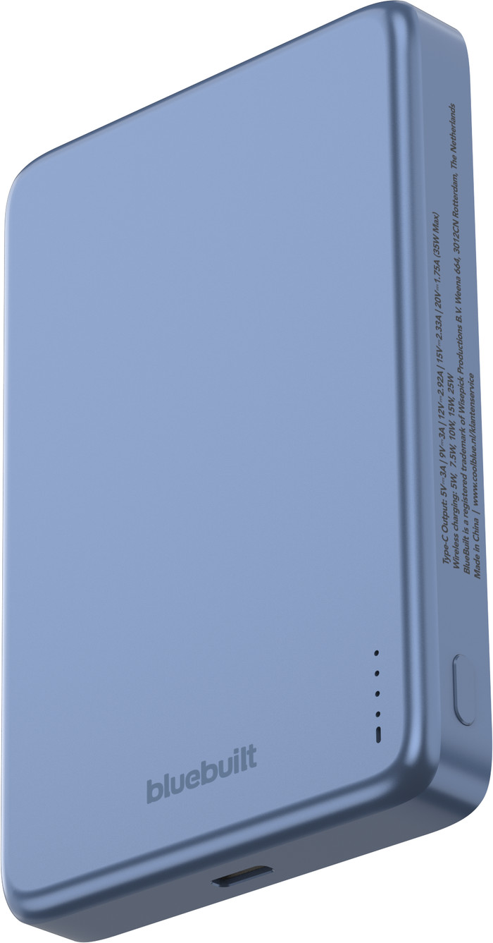BlueBuilt Draadloze Powerbank met Qi2.2 en MagSafe 10.000 mAh met Snelladen 25 Watt Blauw linkerkant