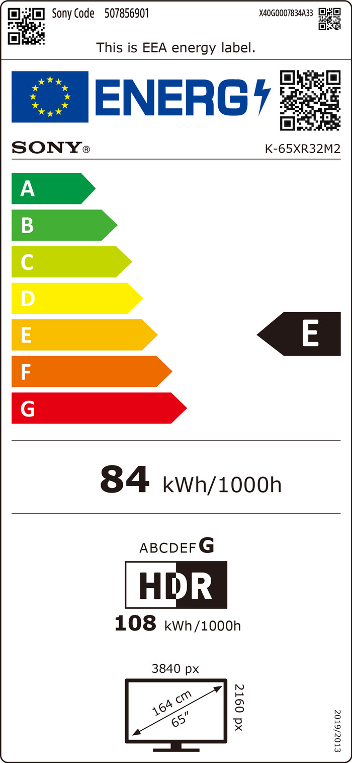 Sony Bravia 3 II Led 65" (2026) energielabel