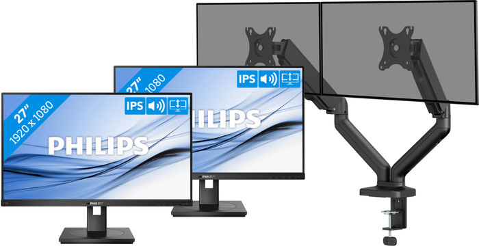 Philips 272B1G/00 Duo Pack + BlueBuilt Monitorarm Mechanische Veer voor 2 Monitoren Main Image