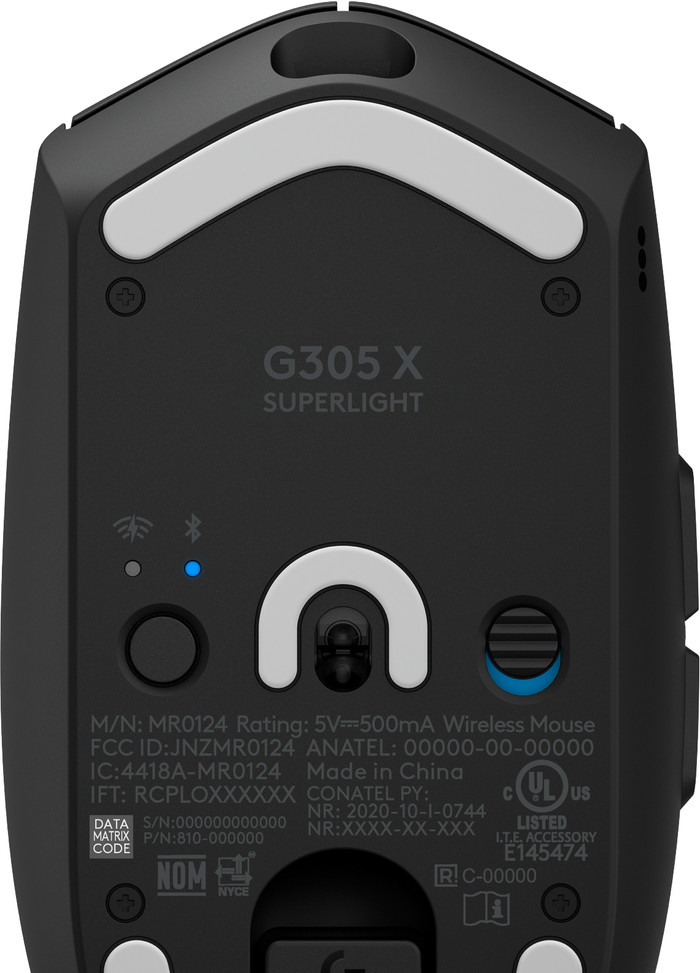 Logitech G305 X Superlight Draadloze Gaming Muis Zwart onderkant