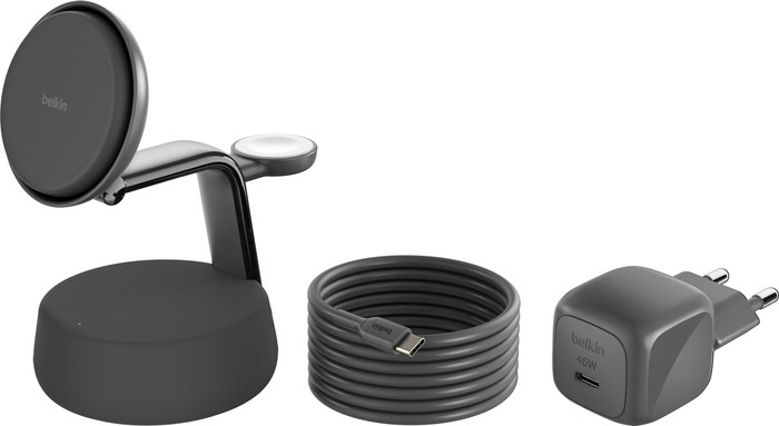 Belkin UltraCharge Chargeur Sans Fil 3-en-1 MagSafe avec Support Qi2 25 W Noir accessoire