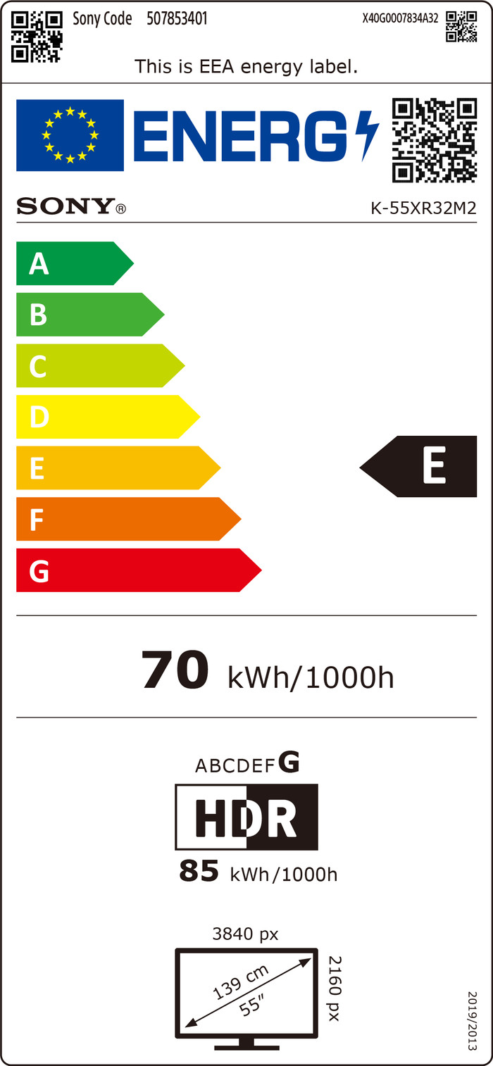 Sony Bravia 3 II Led 55" (2026) + Sony HT-S2000 Zwart energielabel