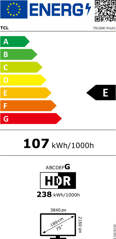 TCL QD Mini-led 75" C69K Pro (2026) energielabel