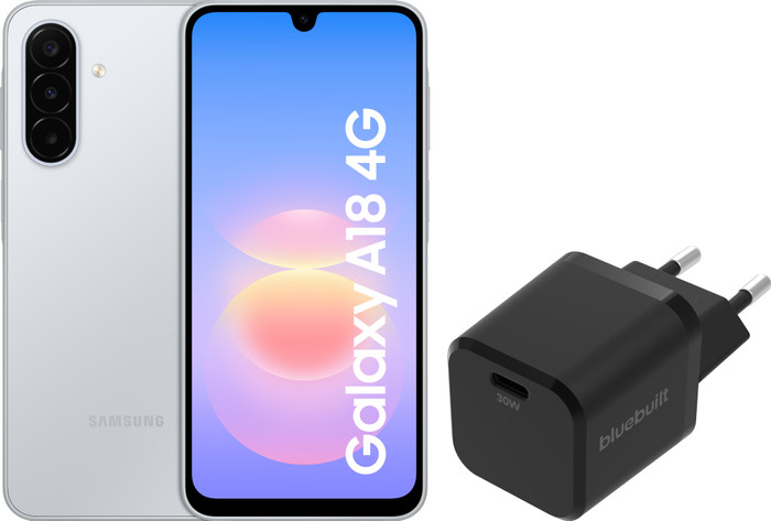 Samsung Galaxy A18 128GB Zilver 4G + BlueBuilt Oplader 30 Watt Zwart Main Image