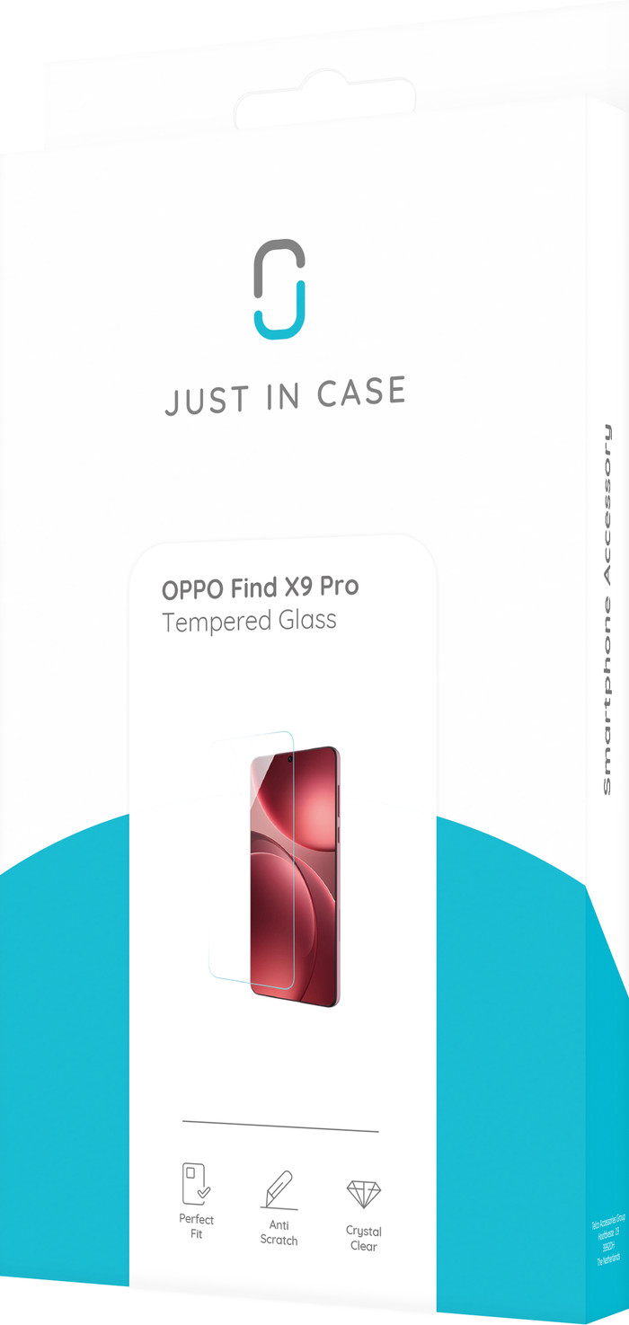 Just In Case Tempered Glass Oppo Find X9 Pro Screenprotector verpakking